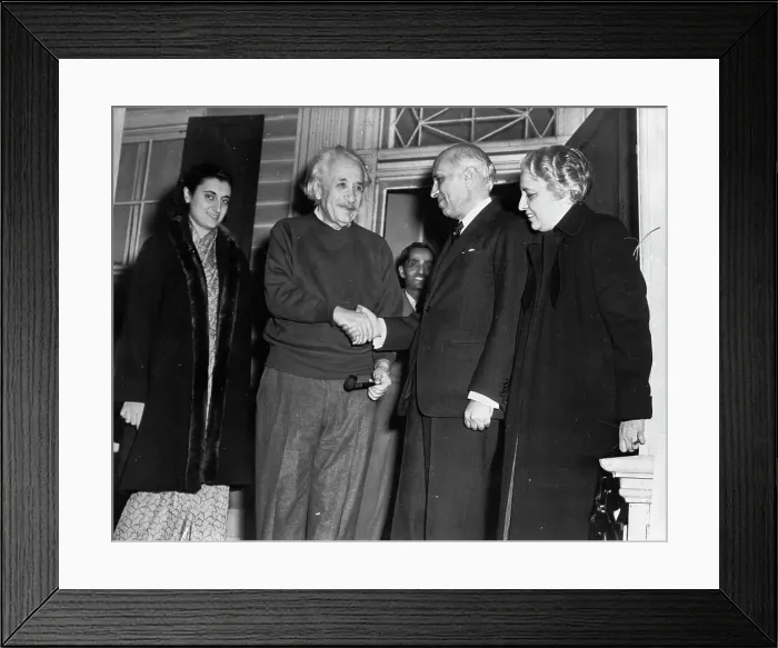 Framed Print : Albert Einstein Greeting Famed Indian Leaders at His Home Framed Print : Albert Einstein Greeting Famed Indian Leaders at His Home