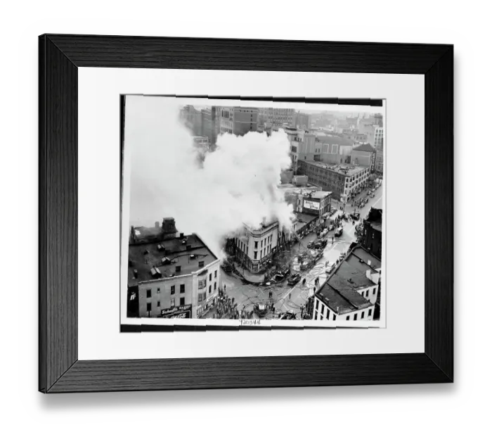 Framed Print : Smoke Billows From Store on Fire Framed Print : Smoke Billows From Store on Fire