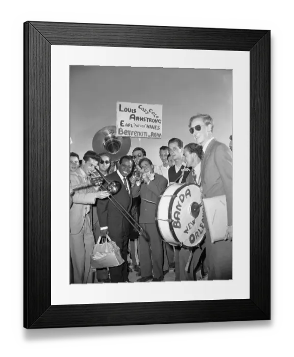 Framed Print : Louis Armstrong Welcomed by an Italian Jazz Band Framed Print : Louis Armstrong Welcomed by an Italian Jazz Band