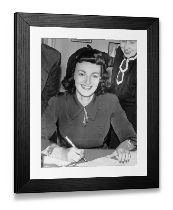Framed Print : Kathleen Winsow Signing Book Contract and Entourage Framed Print : Kathleen Winsow Signing Book Contract and Entourage