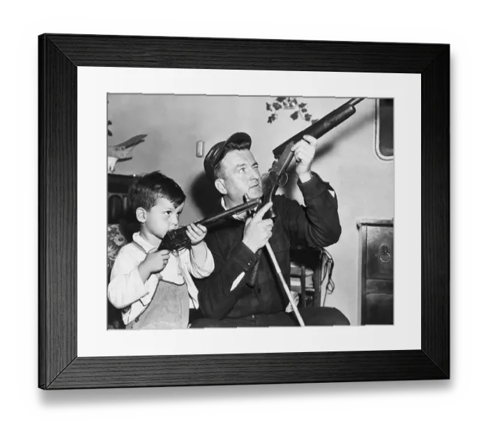 Framed Print : Father Teaching Son About Guns Framed Print : Father Teaching Son About Guns