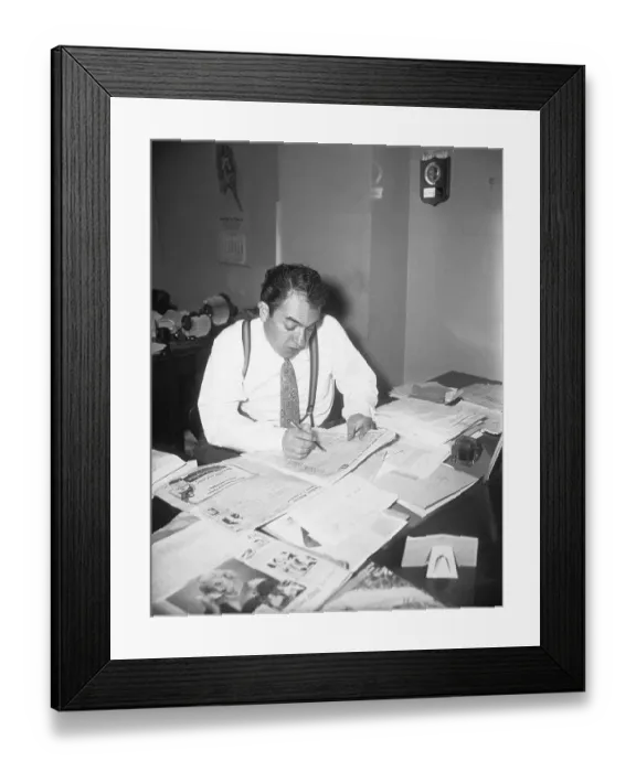 Framed Print : Mel Allen Reading a Newspaper Framed Print : Mel Allen Reading a Newspaper