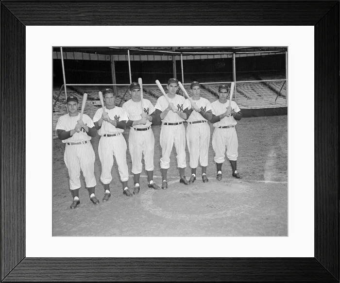Framed Print : Joe DiMaggio and Teammates Posing with Bats Framed Print : Joe DiMaggio and Teammates Posing with Bats