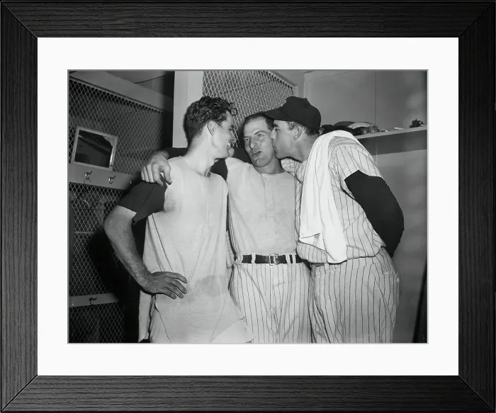 Framed Print : Yankee Players Embracing in Locker Room Framed Print : Yankee Players Embracing in Locker Room