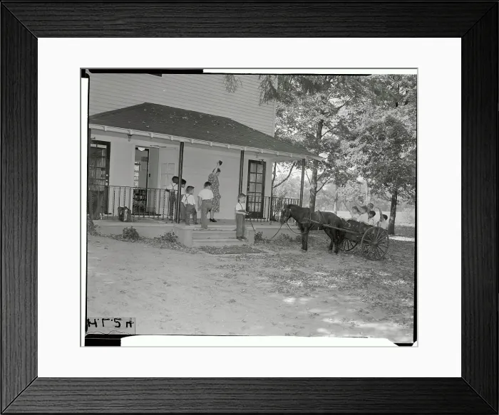 Framed Print : Children Arriving in School by Pony Framed Print : Children Arriving in School by Pony