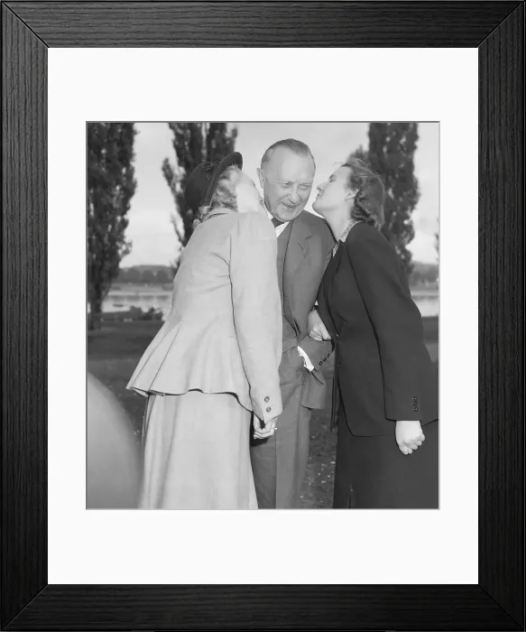 Framed Print : Libet and Lotte Adenauer Kissing Their Father Framed Print : Libet and Lotte Adenauer Kissing Their Father