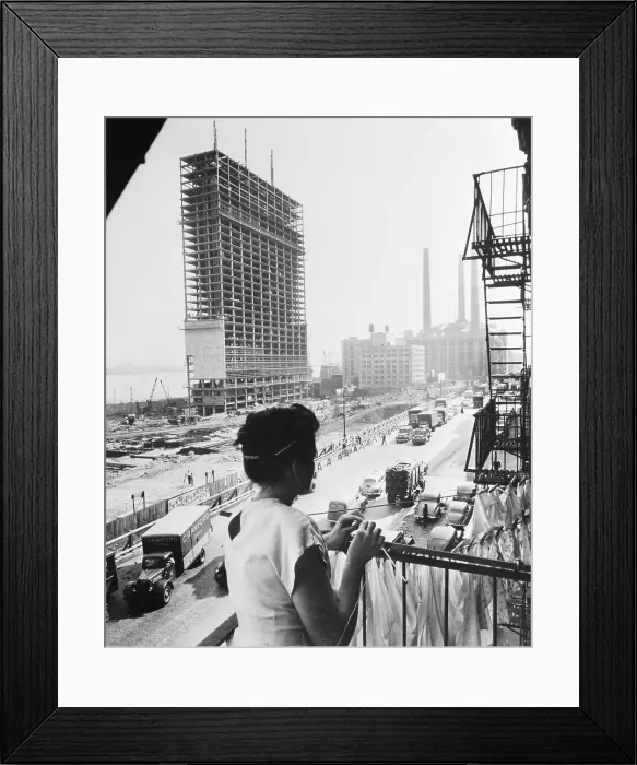 Framed Print : Mrs James Rath Watching United Nations Construction