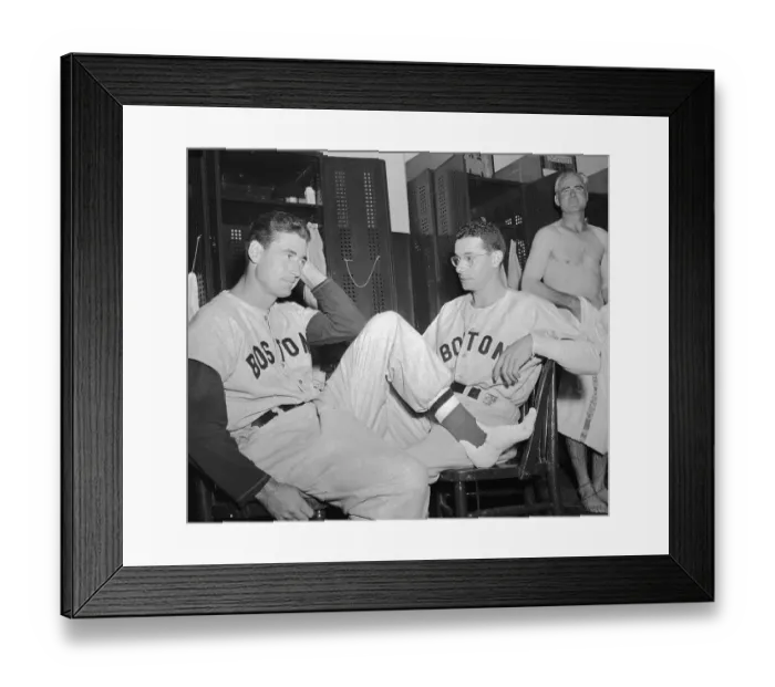 Framed Print : Ted Williams and Dom DiMaggio Sitting in Locker Room Framed Print : Ted Williams and Dom DiMaggio Sitting in Locker Room