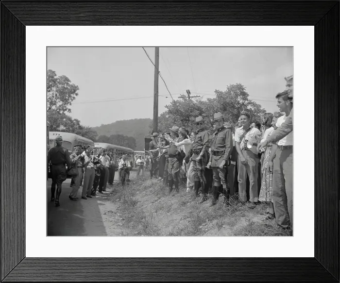 Framed Print : Lines of Protesters Alongside Road