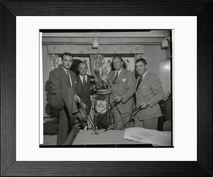 Framed Print : American Ryder Cup Team Posing Around Golf Bag