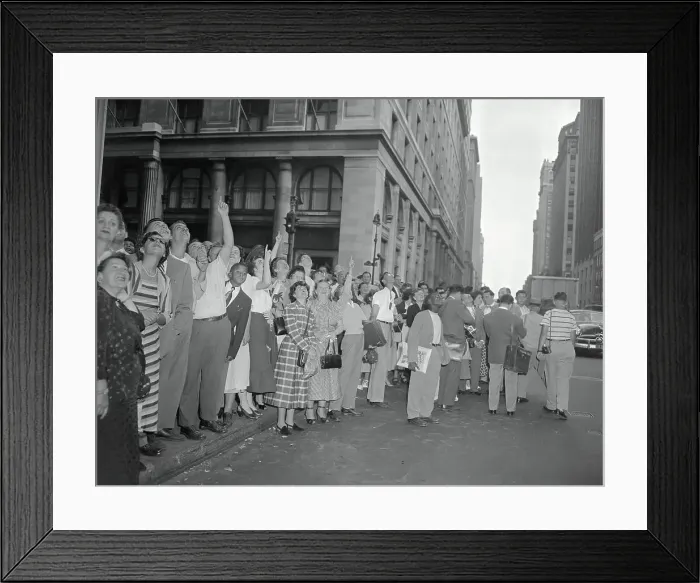 Framed Print : Crowd Watching for Man Jumping off Building Framed Print : Crowd Watching for Man Jumping off Building