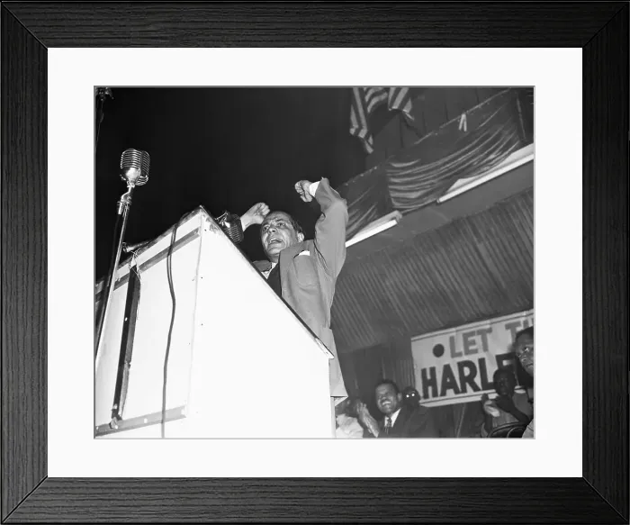 Framed Print : Congressman Victor Marcantonio with Upheld Arms at Podium Framed Print : Congressman Victor Marcantonio with Upheld Arms at Podium