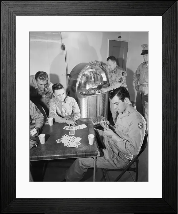 Framed Print : Soldiers Seated At Table Playing Cards Framed Print : Soldiers Seated At Table Playing Cards