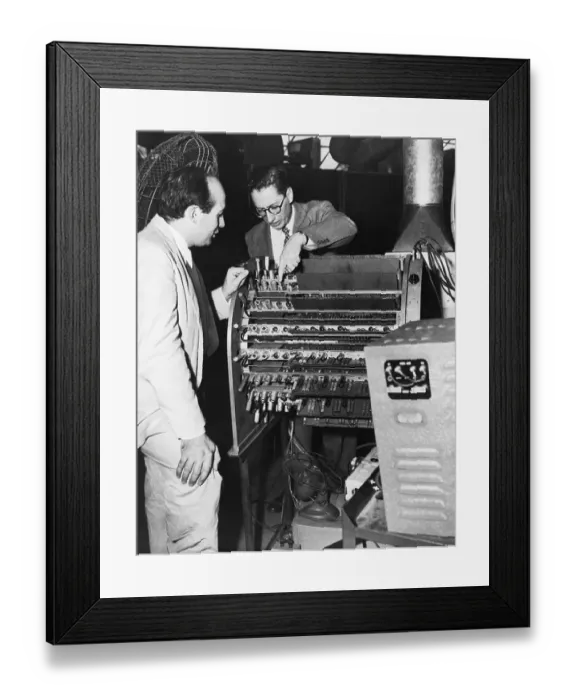Framed Print : Scientists Work on Computer Framed Print : Scientists Work on Computer