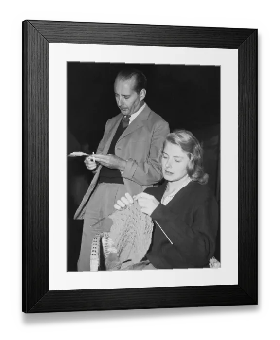 Framed Print : Ingrid Bergman Knitting with Roberto Rossellini Beside Her Framed Print : Ingrid Bergman Knitting with Roberto Rossellini Beside Her