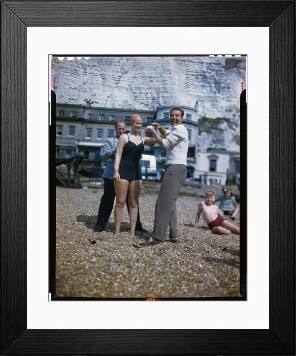 Framed Print : Shirley May France on Beach Before Swim