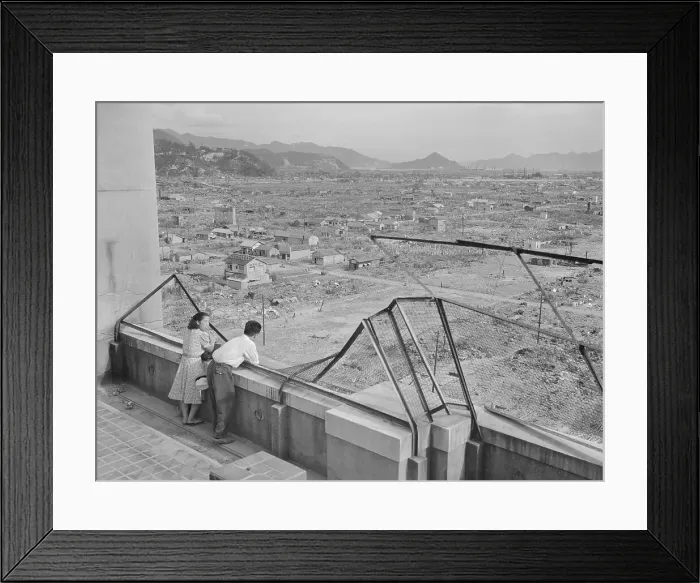 Framed Print : Couple Gazing out over Hiroshima During Reconstruction Efforts Framed Print : Couple Gazing out over Hiroshima During Reconstruction Efforts