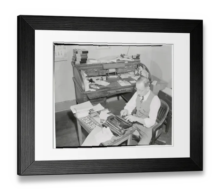 Framed Print : William Sexton Typing out Editorial at Typewriter Framed Print : William Sexton Typing out Editorial at Typewriter