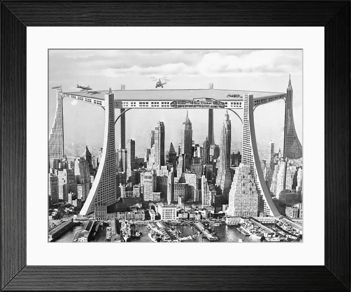 Framed Print : Artist's Model of Futuristic Skyline Framed Print : Artist's Model of Futuristic Skyline