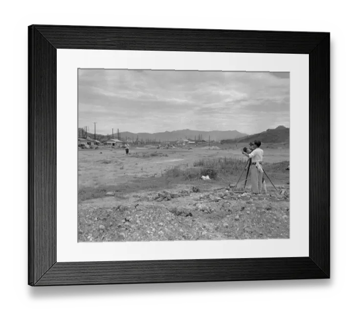 Framed Print : Man Surveying Empty Lot in Nagasaki Framed Print : Man Surveying Empty Lot in Nagasaki