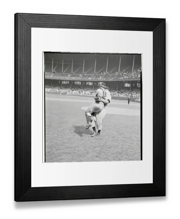 Framed Print : Vic Raschi Lifting Yogi Berra