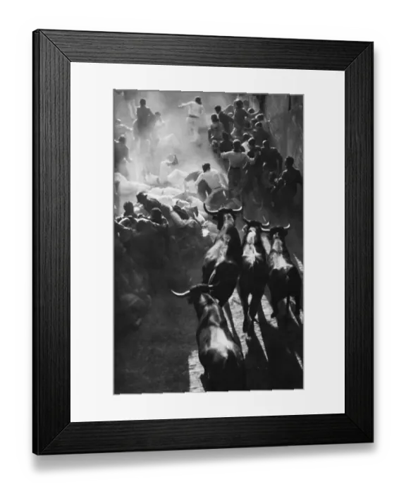 Framed Print : Men Running with Bulls Framed Print : Men Running with Bulls