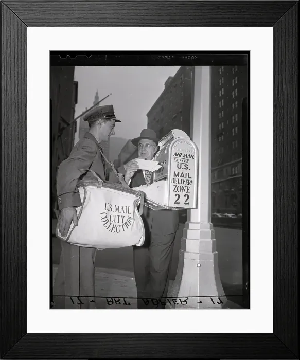 Framed Print : Postman Collects Mail in New York Framed Print : Postman Collects Mail in New York