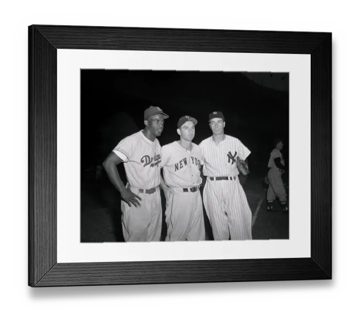 Framed Print : Joe DiMaggio with Jackie Robinson and Sid Gordon Framed Print : Joe DiMaggio with Jackie Robinson and Sid Gordon