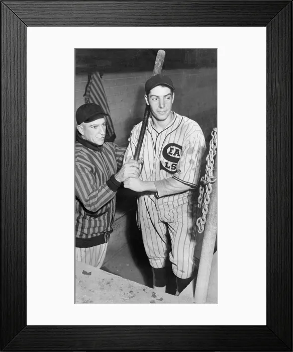 Framed Print : Joe DiMaggio and Seal's Manager in Uniforms Framed Print : Joe DiMaggio and Seal's Manager in Uniforms