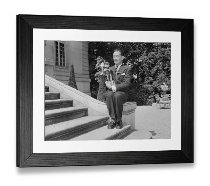 Framed Print : Salvador Dali Holds Dog By Neck Framed Print : Salvador Dali Holds Dog By Neck