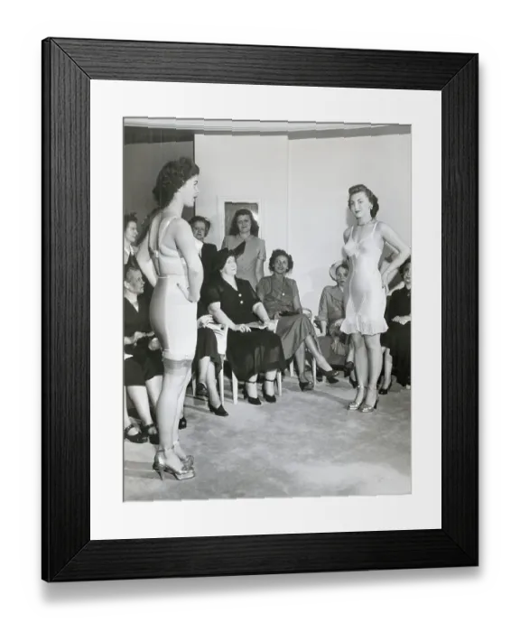 Framed Print : Women Model Under Garments in New York Salon Framed Print : Women Model Under Garments in New York Salon