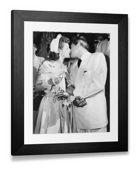 Framed Print : Lucille Ball Kisses Desi Arnaz at Wedding Framed Print : Lucille Ball Kisses Desi Arnaz at Wedding