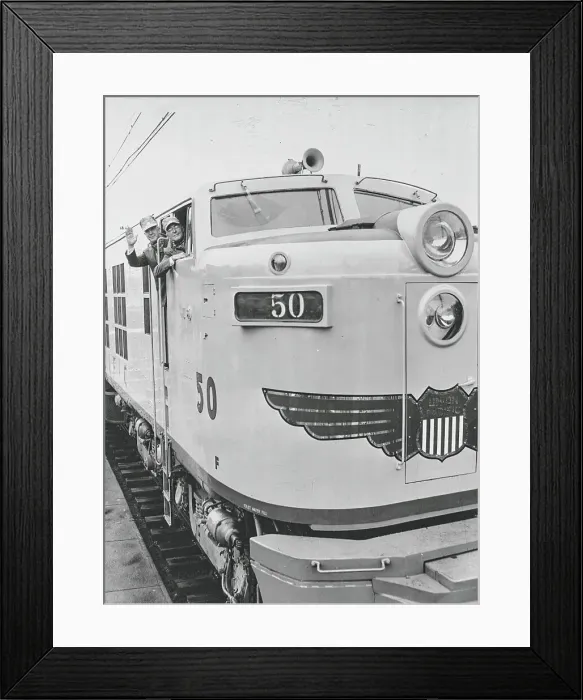Framed Print : Charles Wilson and Colleague Waving from Locomotive Framed Print : Charles Wilson and Colleague Waving from Locomotive