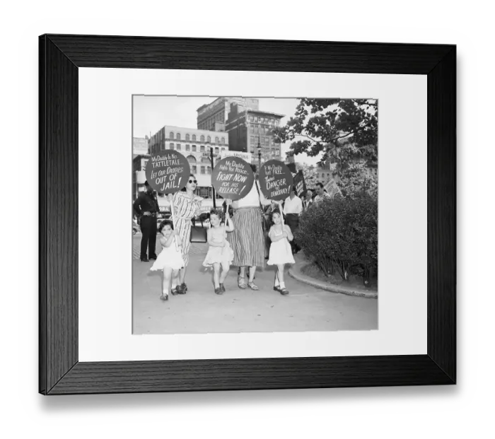 Framed Print : Girls Carry Protest Placards Framed Print : Girls Carry Protest Placards