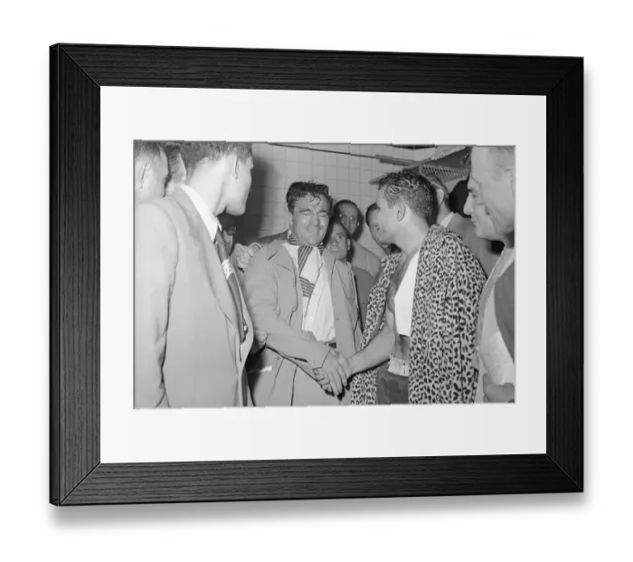 Framed Print : Jake LoMotta Shaking Hands with Marcel Cerdan Framed Print : Jake LoMotta Shaking Hands with Marcel Cerdan