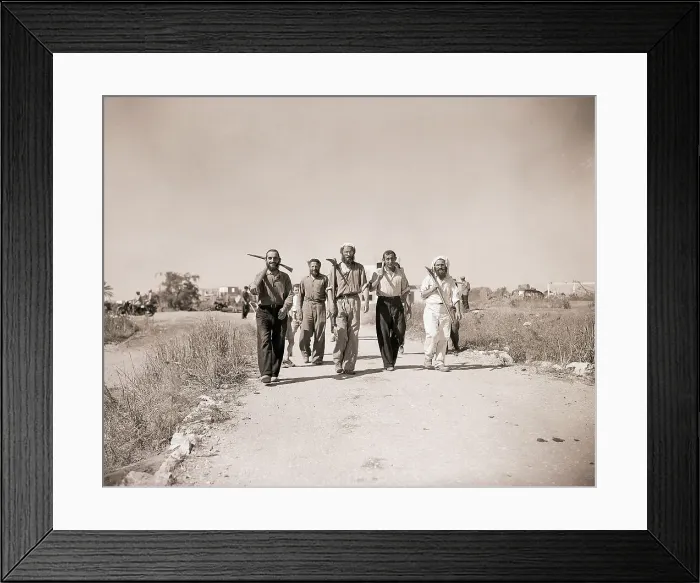 Framed Print : Men with Farm Tools Walk on Road Framed Print : Men with Farm Tools Walk on Road
