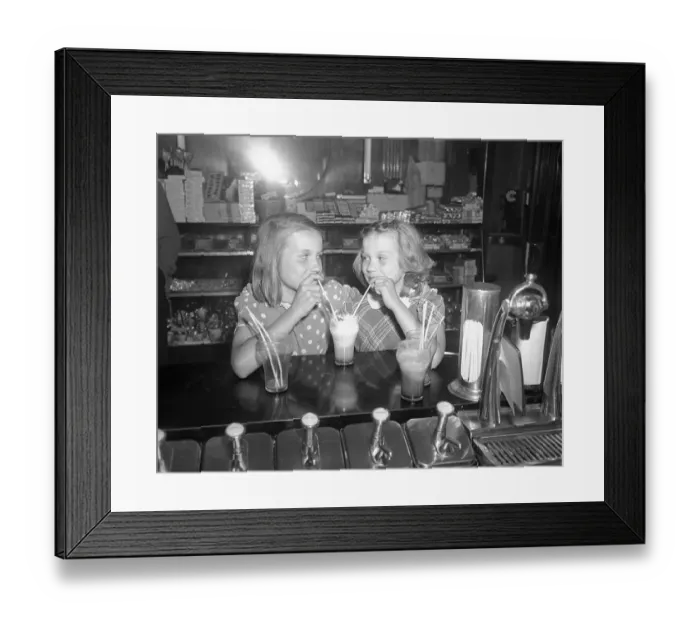 Framed Print : Girls Sharing an Ice Cream Soda Framed Print : Girls Sharing an Ice Cream Soda