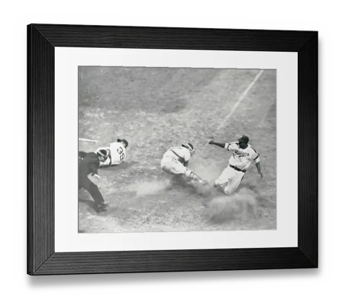Framed Print : Jackie Robinson Sliding Safely Into Home Plate Framed Print : Jackie Robinson Sliding Safely Into Home Plate