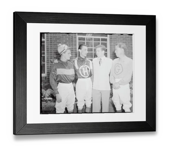 Framed Print : Portrait of Jockeys Standing Together