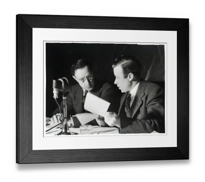 Framed Print : Walter and Victor Reuther at Desk with Microphone