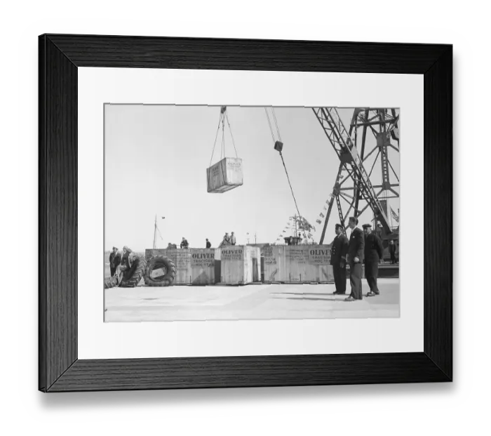 Framed Print : Unloading Tractors on Dock Framed Print : Unloading Tractors on Dock
