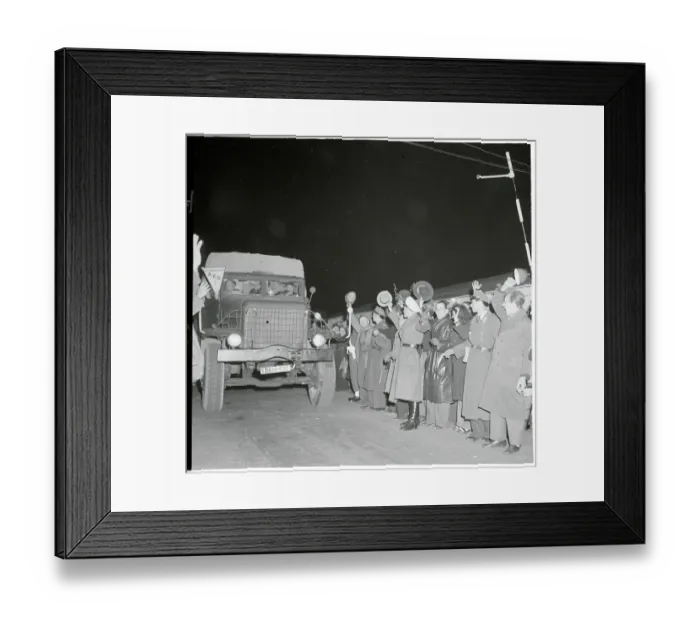 Framed Print : Germans Cheering Allied Freight Truck Framed Print : Germans Cheering Allied Freight Truck