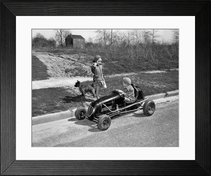 Framed Print : Friend Hitching a Ride from Boy with Toy Car