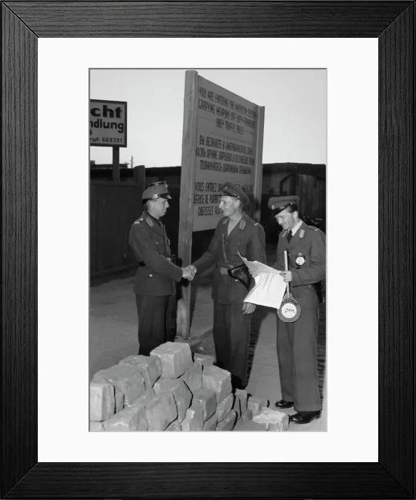 Framed Print : Handshake Across The Border, 1949 Framed Print : Handshake Across The Border, 1949