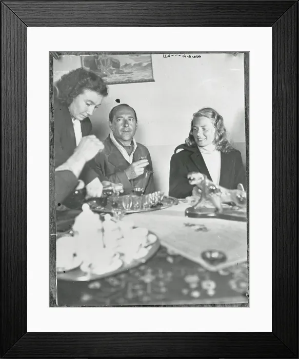 Framed Print : Ingrid Bergman and Roberto Rossellini Dining with Stromboli Mayor