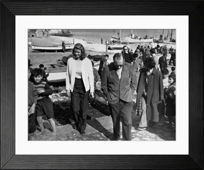 Framed Print : Ingrid Bergman and Roberto Rossellini on Beach Set for Movie Framed Print : Ingrid Bergman and Roberto Rossellini on Beach Set for Movie