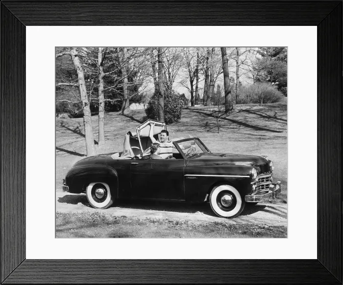 Framed Print : Man Puts Back Convertible Car Top Framed Print : Man Puts Back Convertible Car Top