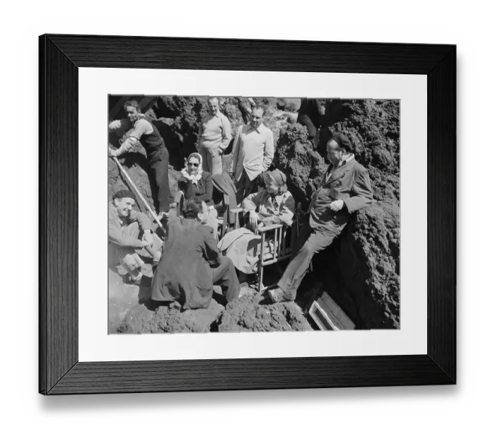 Framed Print : Roberto Rossellini with Cast and Crew Members in Stromboli Framed Print : Roberto Rossellini with Cast and Crew Members in Stromboli