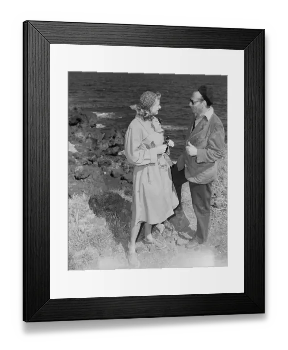 Framed Print : Ingrid Bergman and Roberto Rossellini on Coastline for Movie Framed Print : Ingrid Bergman and Roberto Rossellini on Coastline for Movie