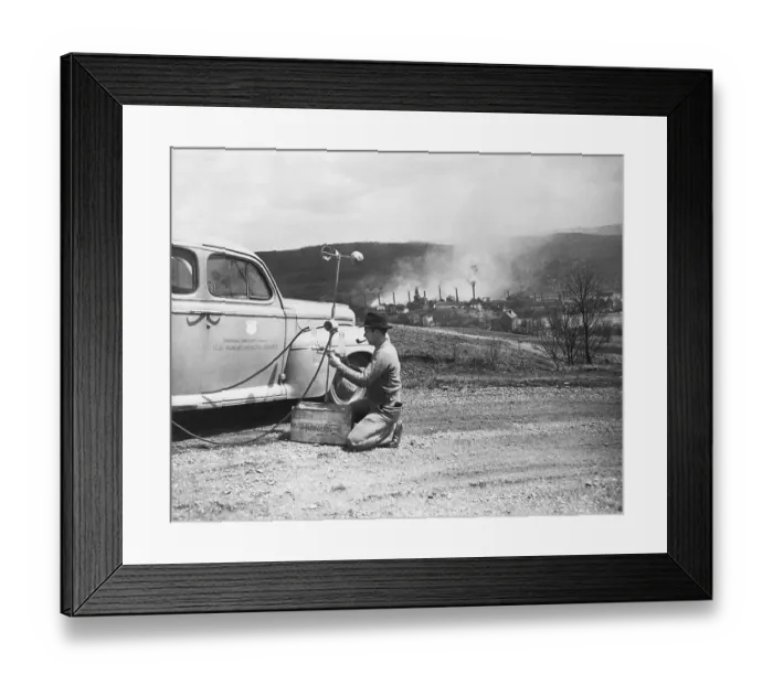Framed Print : Public Health Worker Measures Air Pollution Framed Print : Public Health Worker Measures Air Pollution